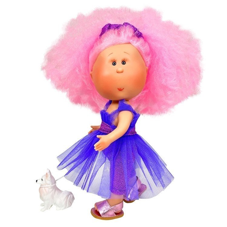 Bambola Nines d'Onil 30 cm - Mia Cotton con capelli rosa e mascotte