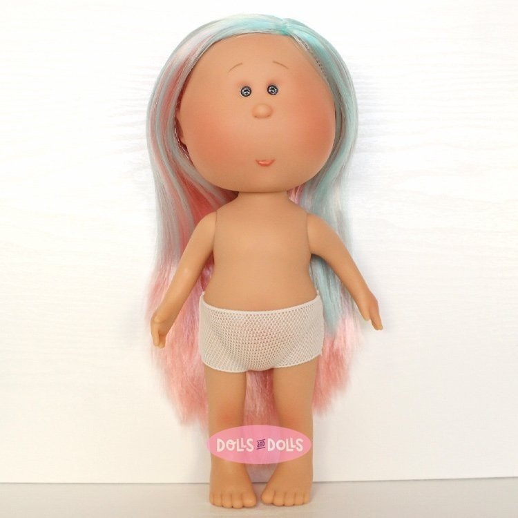 Bambola Nines d'Onil 30 cm - Mia con capelli rosa e riflessi blu - Senza vestiti