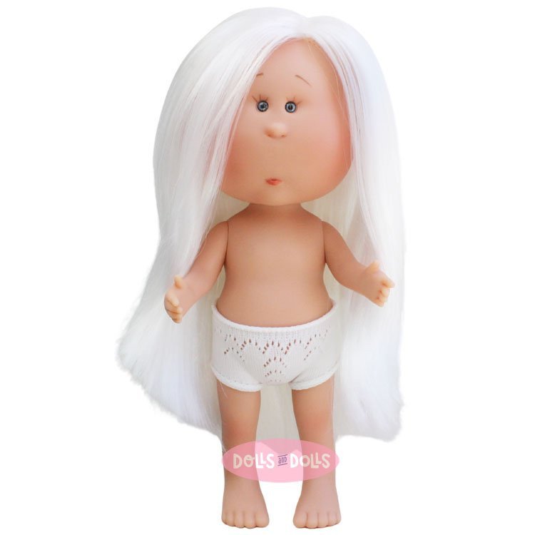 Bambola Nines d'Onil 30 cm - Mia con capelli lisci e bianchi - Senza vestiti
