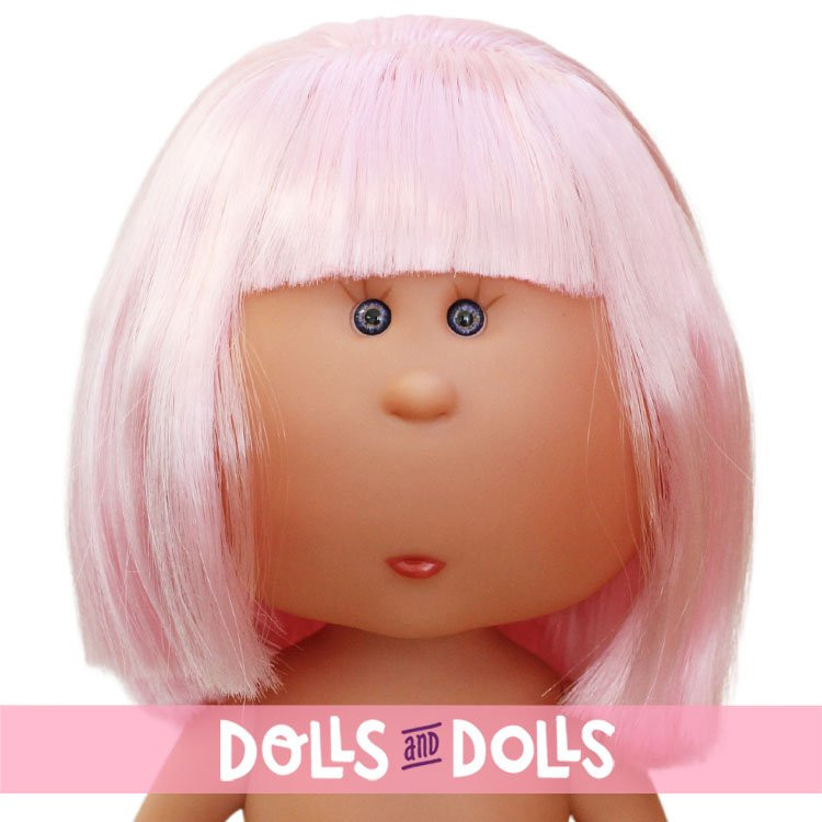 Bambola Nines d'Onil 30 cm - Mia con capelli lisci rosa e frangia - Senza vestiti