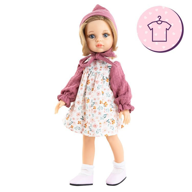 Completo per bambola Paola Reina 32 cm - Las Amigas - Carla - Abito a fiori e cappuccio rosa