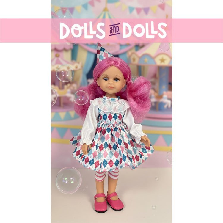 Bambola Paola Reina 32 cm - Las Amigas - Cleo Arlecchino con capelli rosa Serie Limitata con vestito aggiuntivo