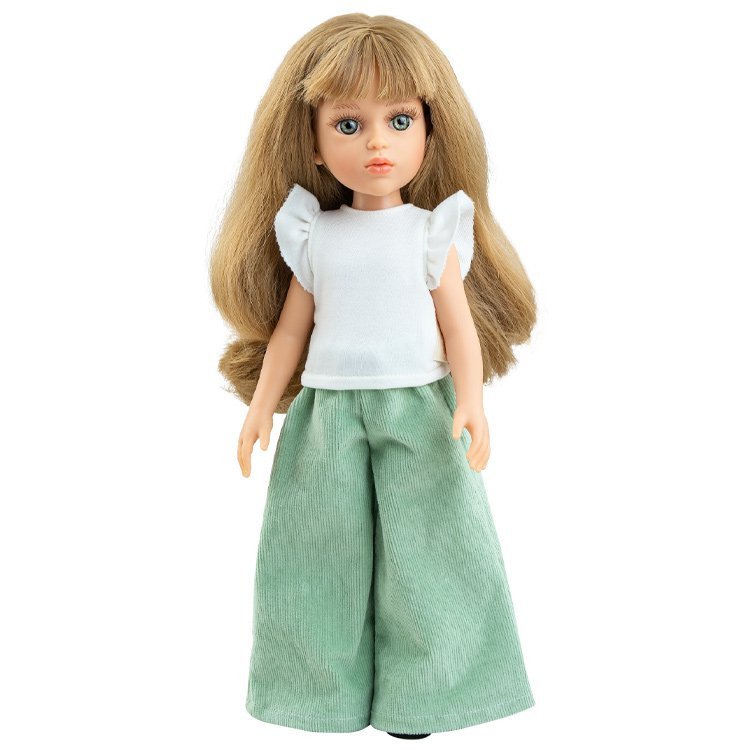 Bambola Paola Reina 32 cm - Las Amigas - Kiara con maglietta bianca e pantaloni larghi verdi