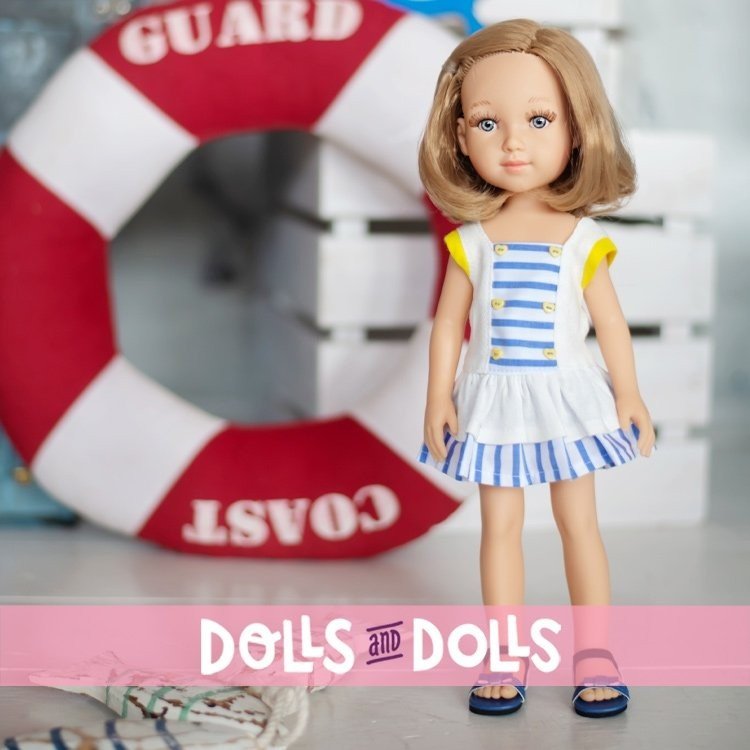 Bambola Reina del Norte 32 cm - Blanca con taglio alla francese e abito alla marinara