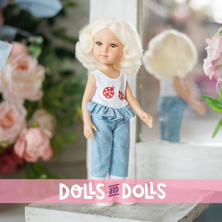 Bambola Reina del Norte 32 cm - Michelle con top a coccinella e pantaloni a pois blu