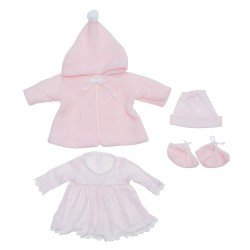 Completo per bambola Así 43 cm - Abito in maglia rosa, montgomery, cappello e stivaletti per bambola María