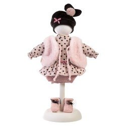 Vestiti per bambole Llorens 35 cm - Set di cuori neri con gilet rosa, calze rosa e berretto nero