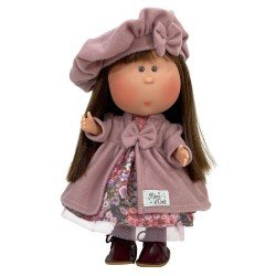 Bambola Nines d'Onil 30 cm - Mia bruna con vestito a fiori, cappotto e cappello