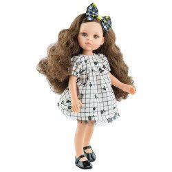 Bambola Paola Reina 32 cm - Las Amigas - Ana Belén in un abito nero floreale con fiocco