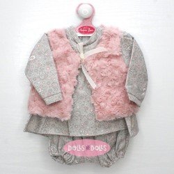 Completo per bambola Antonio Juan 52 cm - Collezione Mi Primer Reborn - Completo floreale grigio con gilet rosa