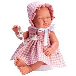 Bambola Así 43 cm - María in un abito rosa a scacchi con polo e colletto di chiffon rosa