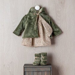 Completo per bambola Así 57 cm - Set di trenca verde con abito floreale verde per bambola Pepa