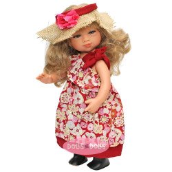 Bambola D'Nenes 34 cm - Marieta con abito rosso a fiori e cappello di paglia