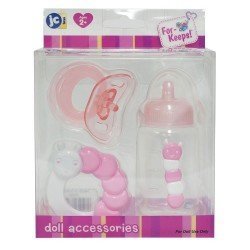 Accessori per bambole Berenguer - Set biberon, sonaglio e ciuccio rosa