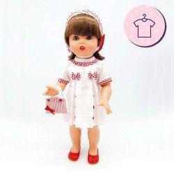 Completo per bambola Mariquita Pérez 50 cm - Abito bianco con cuffia a righe