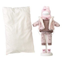 Vestiti per bambole Llorens 40 cm - Grande cuscino bianco, giacca rosa con fodera in pile, maglione, pantaloni, sciarpa, cappello e bootees