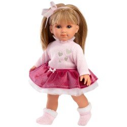 Bambola Llorens 35 cm - Elena in maglione rosa e gonna fucsia