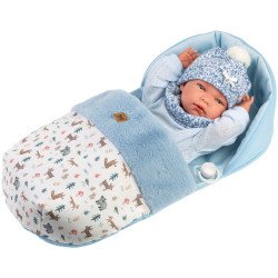 Bambolo Llorens 40 cm - Nico neonato con un sacco a pelo blu