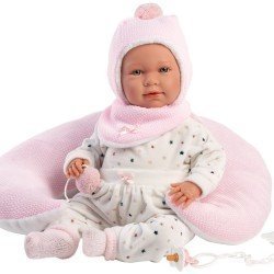 Bambola Llorens 40 cm - Neonata piagnucolone Mimì con cuscino di luna rosa