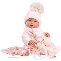 Bambola Llorens 43 cm - Tina neonata con asciugamano rosa bambi
