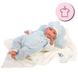 Vestiti per bambole Llorens 42 cm - Pagliaccetto nuvola blu con cappello, cuscino nuvola e coperta