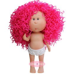 Bambola Nines d'Onil 23 cm - Little Mia con capelli lanosi fucsia e occhi grigi - Senza vestiti
