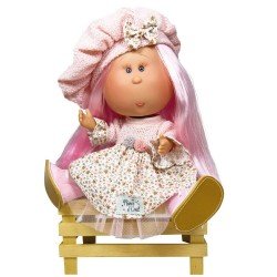 Bambola Nines d'Onil 23 cm - Little Mia con capelli lisci rosa e abito a fiori