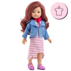 Completo per bambola Paola Reina 32 cm - Las Amigas Funky - Roxana - Vestito a righe rosa e giacca di jeans