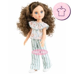 Completo per bambola Paola Reina 32 cm - Las Amigas - Carmen - Abito floreale verde e pantaloni a righe verdi