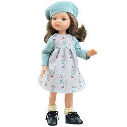 Bambola Paola Reina 32 cm - Las Amigas Articolata - Sofia con un vestito blu con stampa di anatre